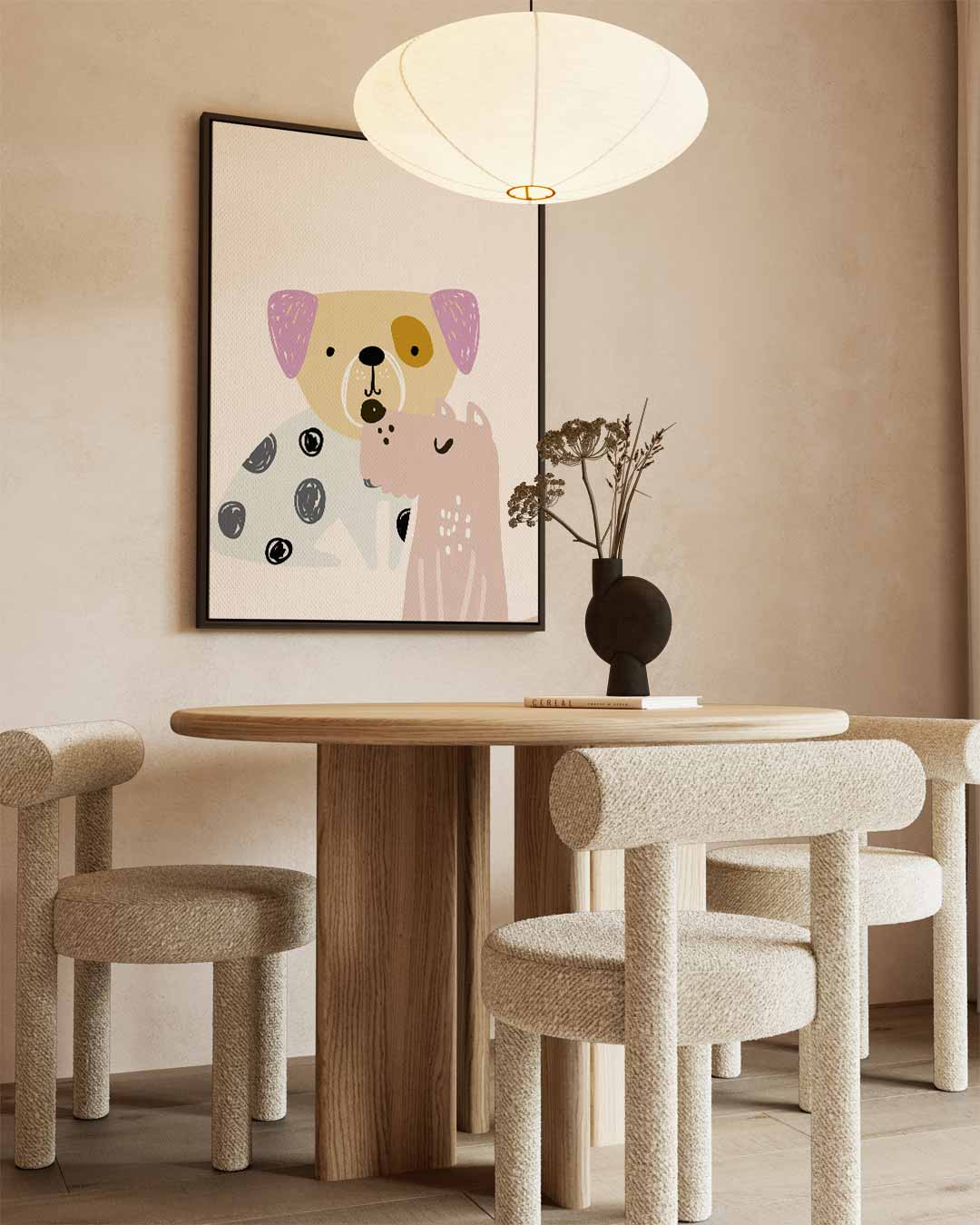 Vrolijke Honden Vriendjes Illustratie Kunstwerk-canvas-dibond-plexiglas-wanddecoratie-WallArtistic