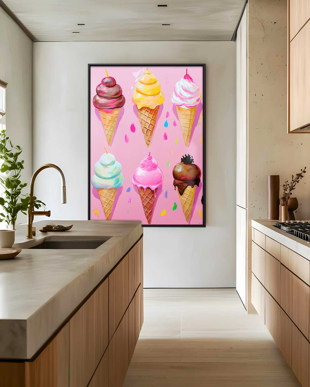Kleurrijke IJsjes op Roze Achtergrond Kunstwerk-canvas-dibond-plexiglas-wanddecoratie-WallArtistic
