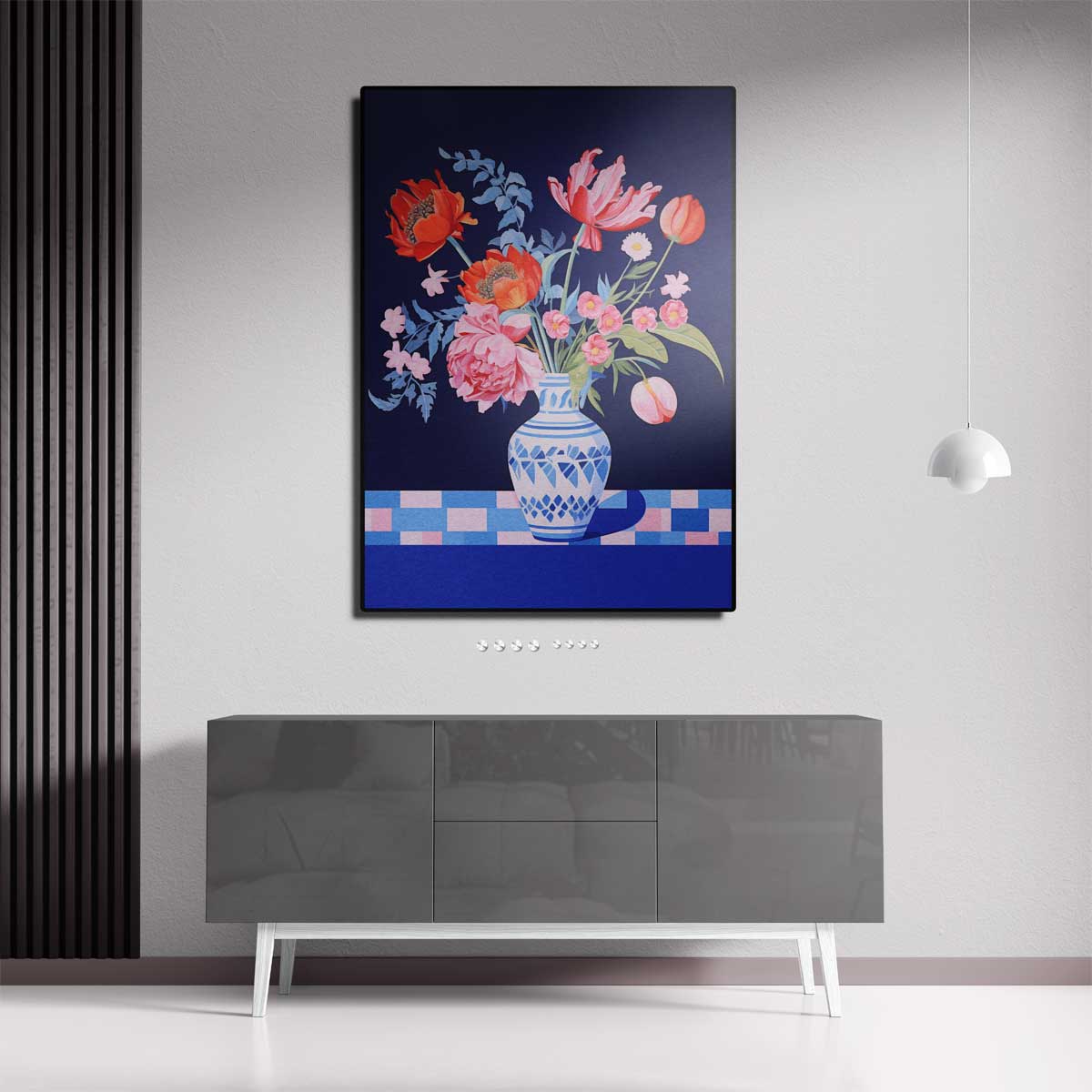 Bloemenpracht in Blauwe Vaas Kunstwerk-canvas-dibond-plexiglas-wanddecoratie-WallArtistic