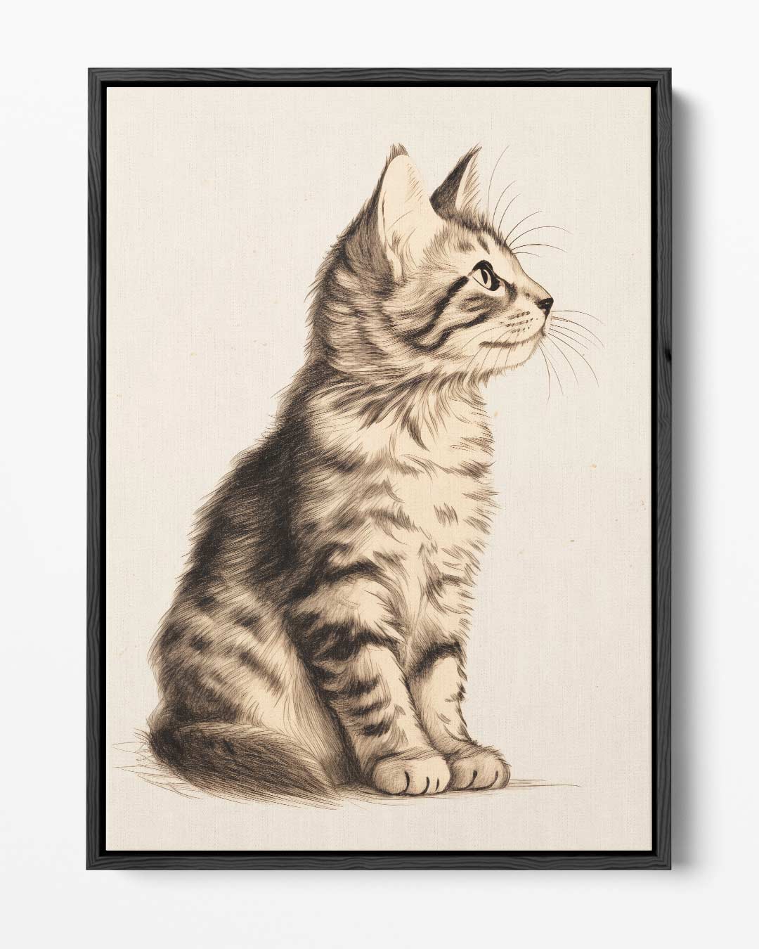 Dromerige Kat in Potlood Kunstwerk-canvas-dibond-plexiglas-wanddecoratie-WallArtistic