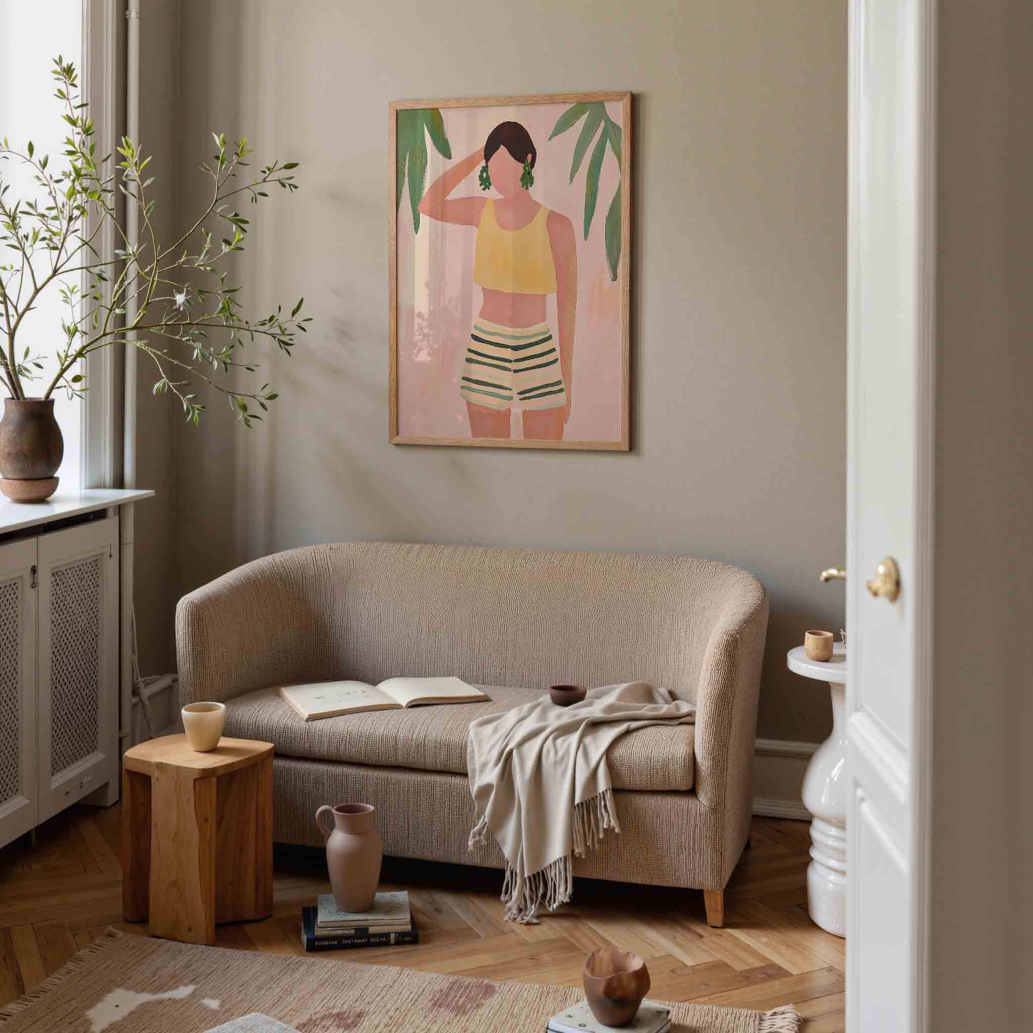 Vrouw met groene oorbellen Poster