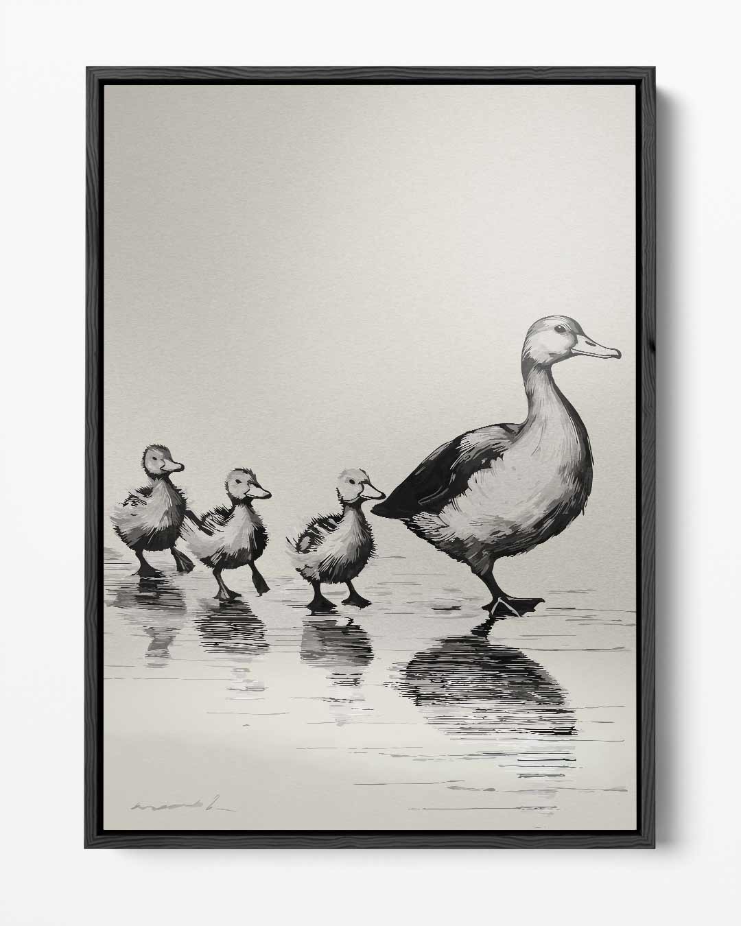 Moeder Eend en Kuikens Wandeling Kunstwerk-canvas-dibond-plexiglas-wanddecoratie-WallArtistic