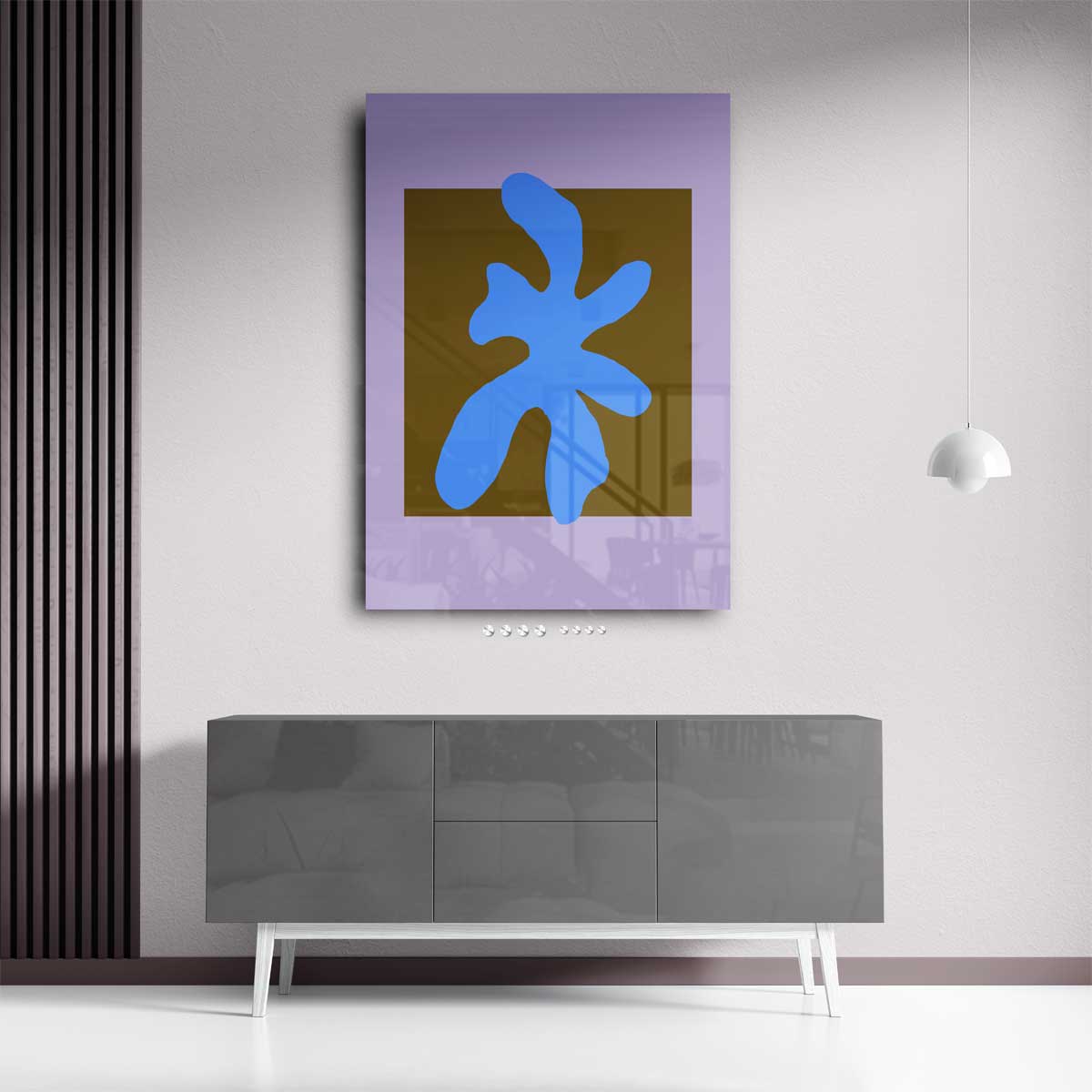 Abstracte Blauw Op Kleurblok Kunstwerk-canvas-dibond-plexiglas-wanddecoratie-WallArtistic