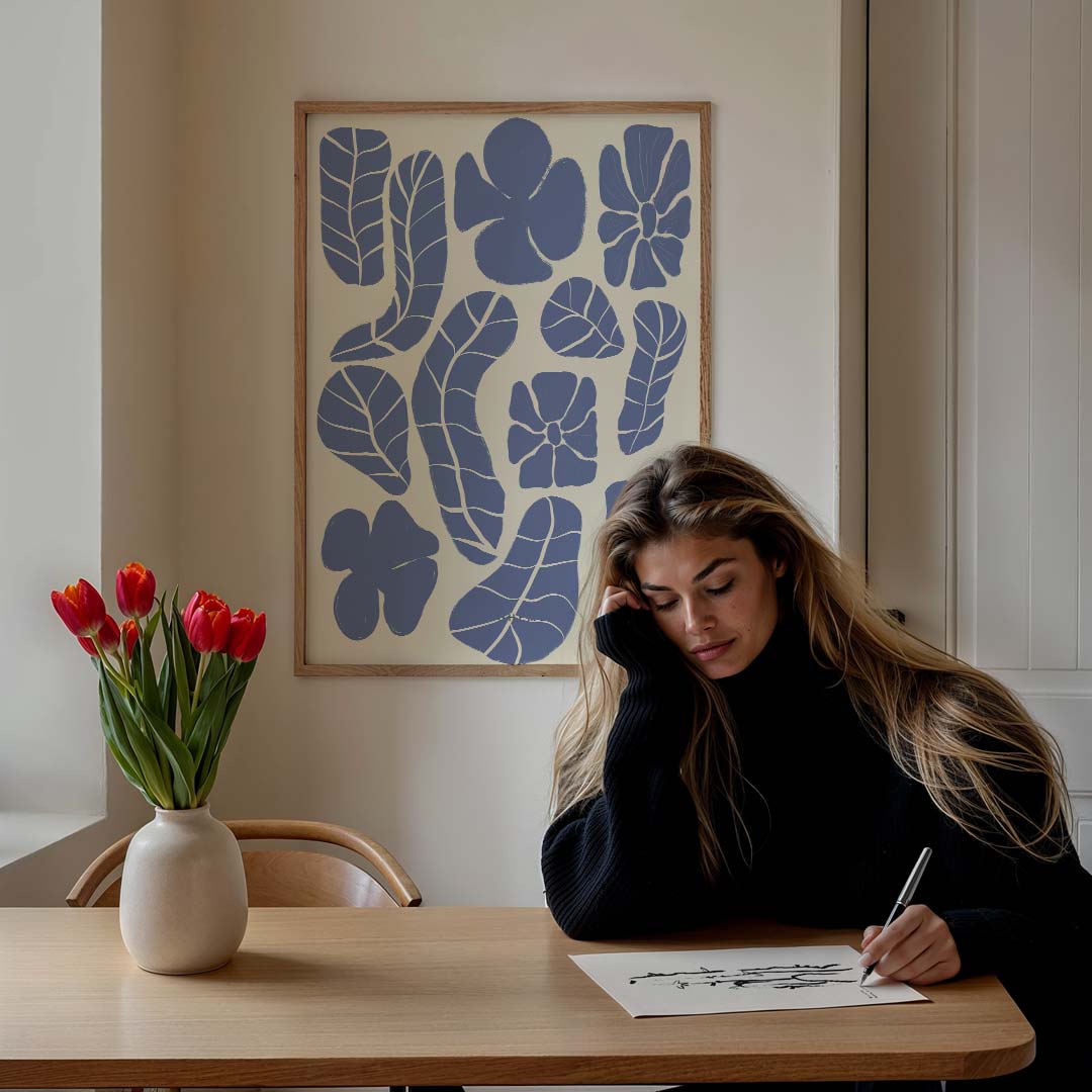 Botanische Pastelblauw Poster-WallArtistic