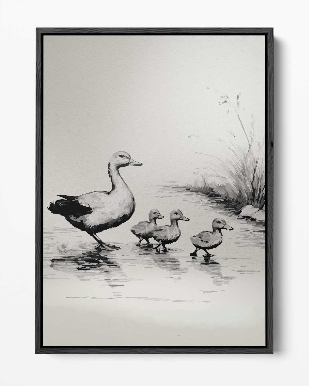 Schattige Eendenfamilie aan het Water Kunstwerk-canvas-dibond-plexiglas-wanddecoratie-WallArtistic