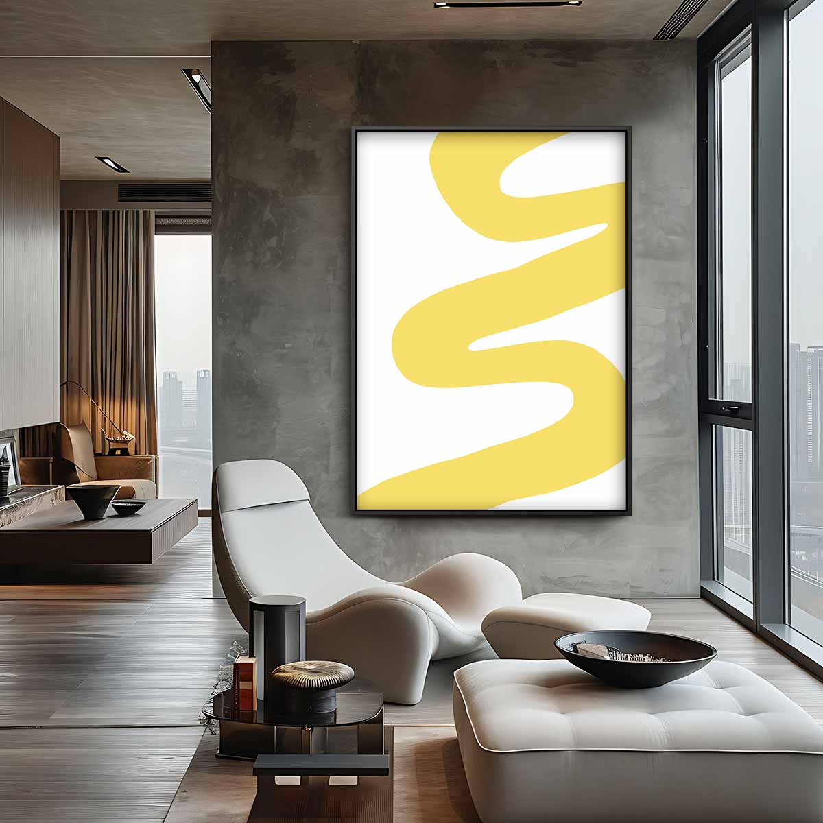 Vloeiende Gele Bewegingen Kunstwerk-canvas-dibond-plexiglas-wanddecoratie-WallArtistic