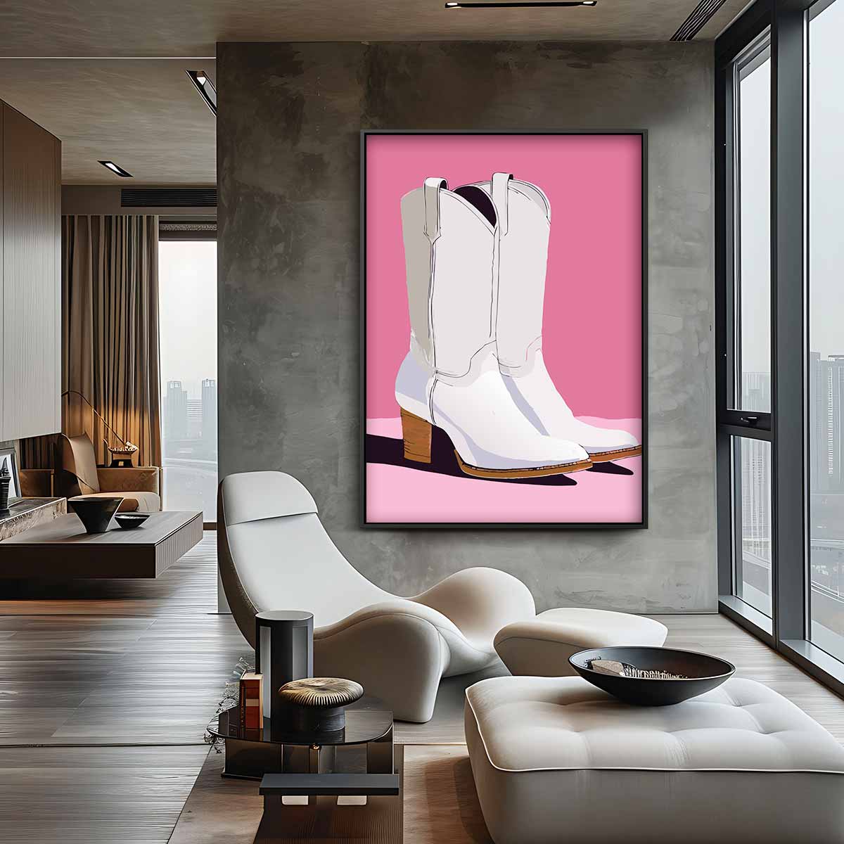 Cowboylaarzen op Roze Kunstwerk-canvas-dibond-plexiglas-wanddecoratie-WallArtistic