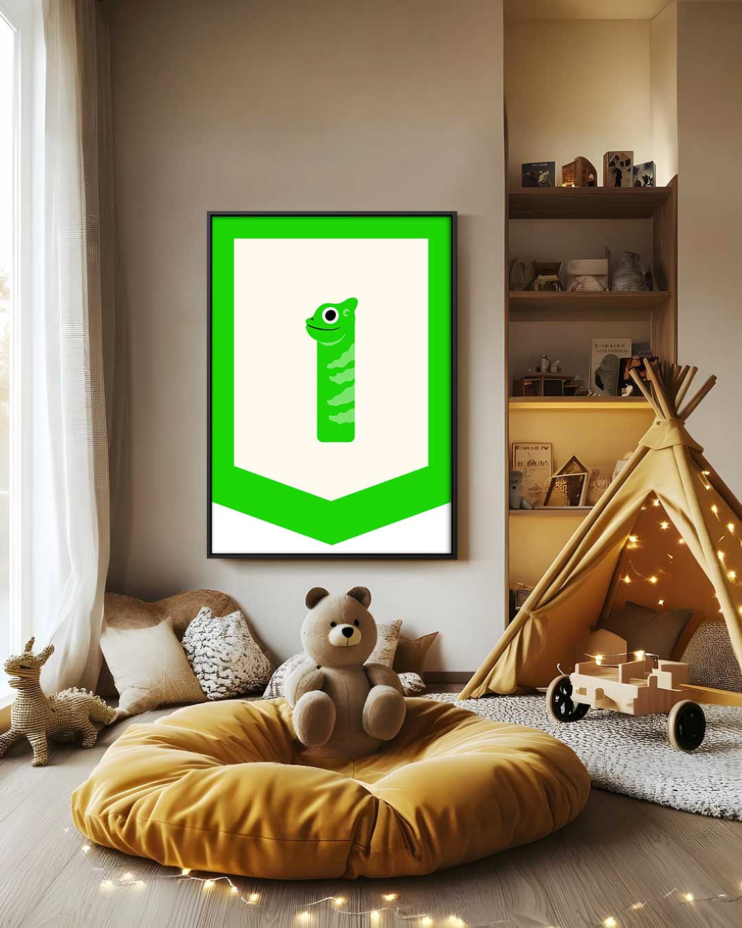 Vrolijke Gecko Illustratie Kunstwerk-canvas-dibond-plexiglas-wanddecoratie-WallArtistic