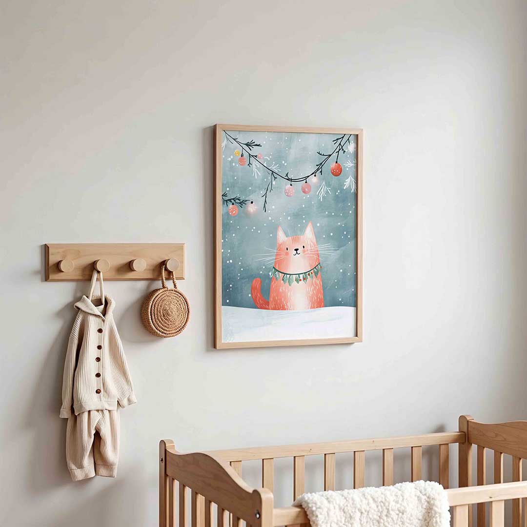 Kat met kerstversiering Poster