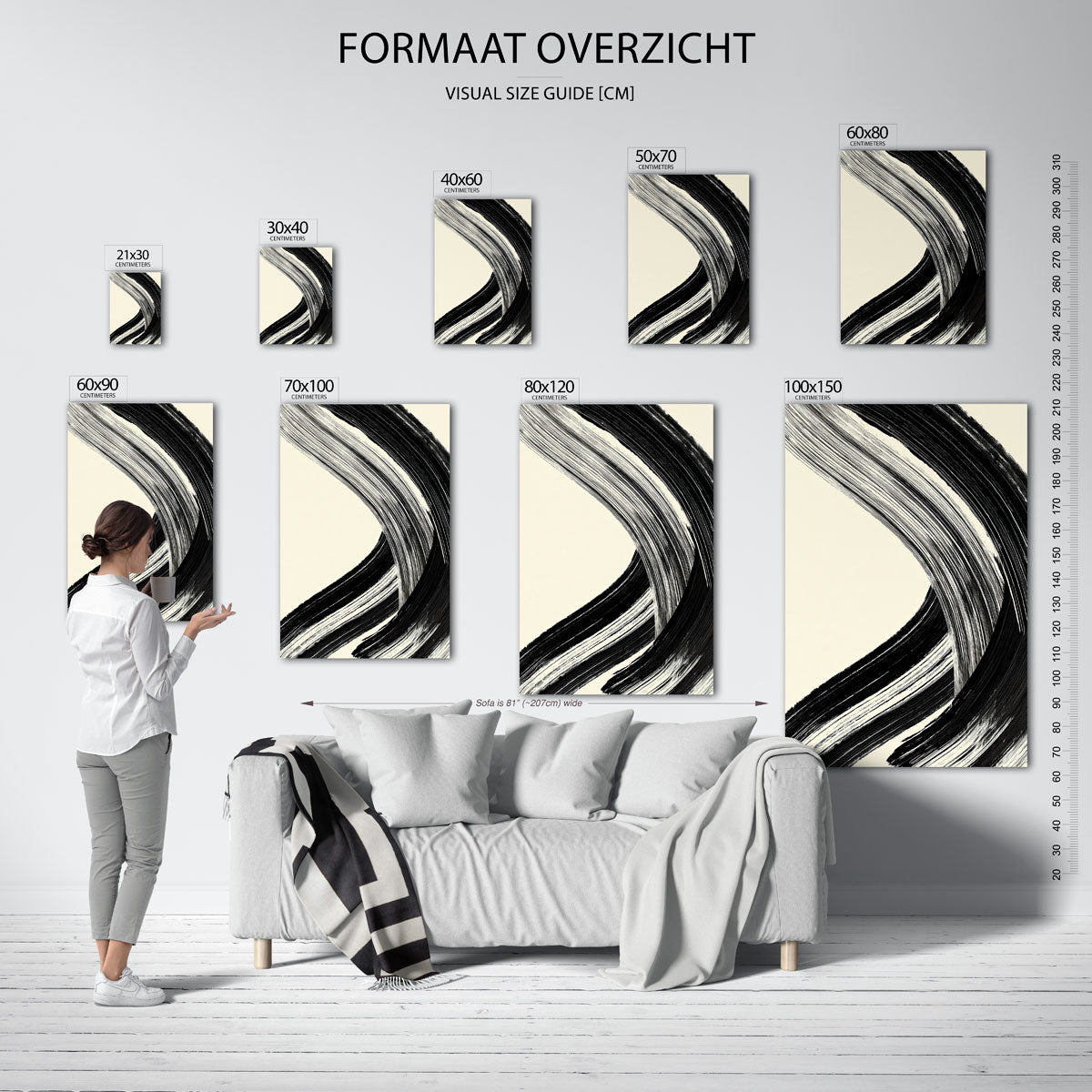 Zwart witte penseelstreken Poster
