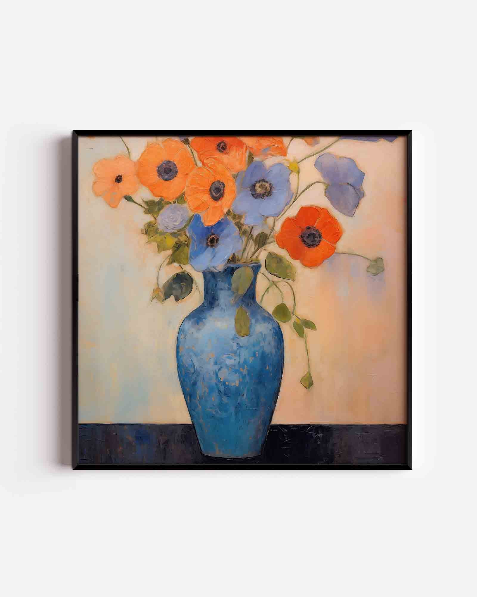 Bloemen in blauwe vaas Poster