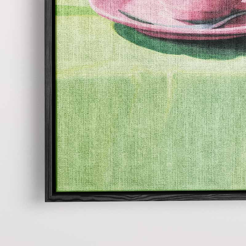 Roze Kopje op Groen Tafellaken Kunstwerk-canvas-dibond-plexiglas-wanddecoratie-WallArtistic