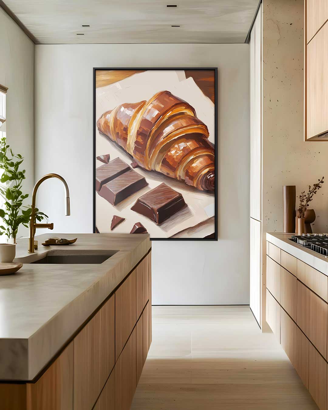 Smakelijke Croissant met Chocolade Schilderij Kunstwerk-canvas-dibond-plexiglas-wanddecoratie-WallArtistic