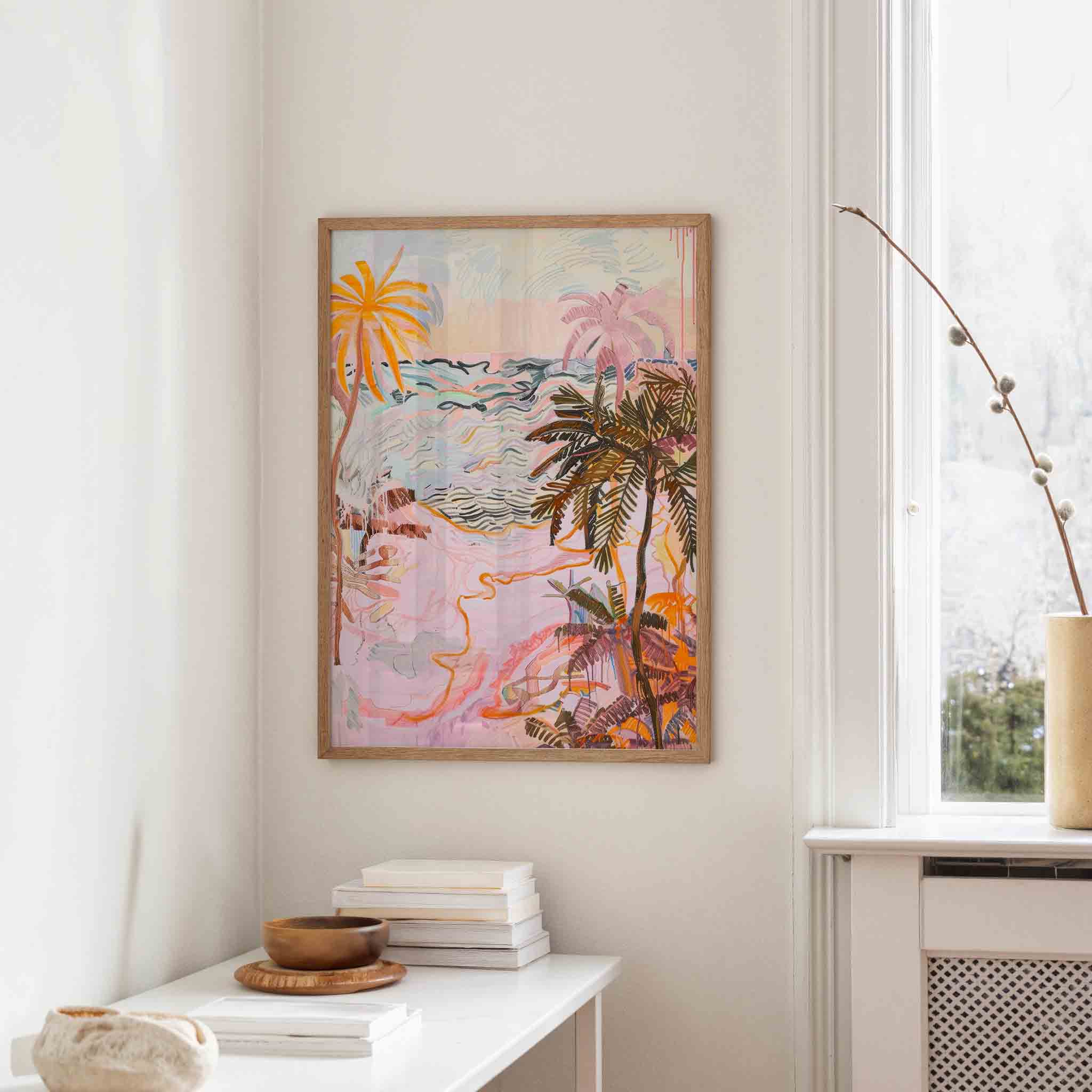 Palmbomen en golven Poster