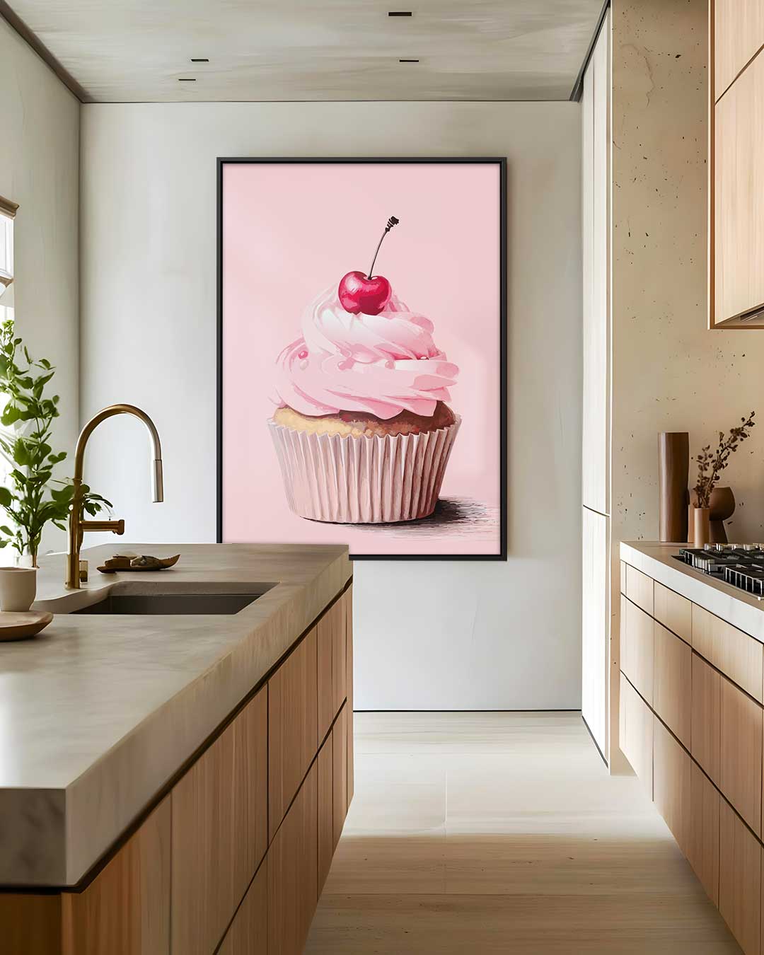 Zoete Baksels: Cherry Cupcake Kunstwerk-canvas-dibond-plexiglas-wanddecoratie-WallArtistic