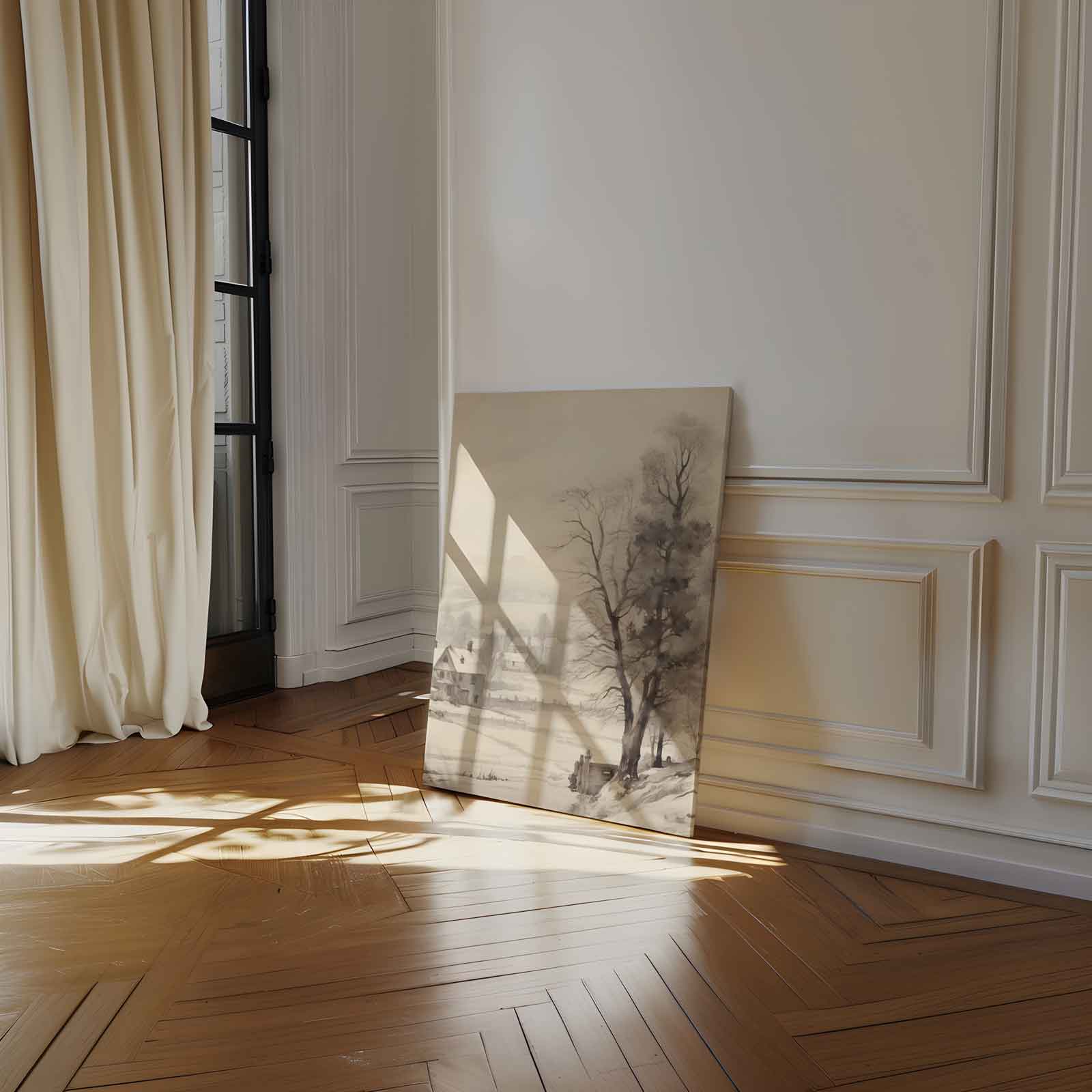 Winterlandschap in Waterverf Kunstwerk-canvas-dibond-plexiglas-wanddecoratie-WallArtistic