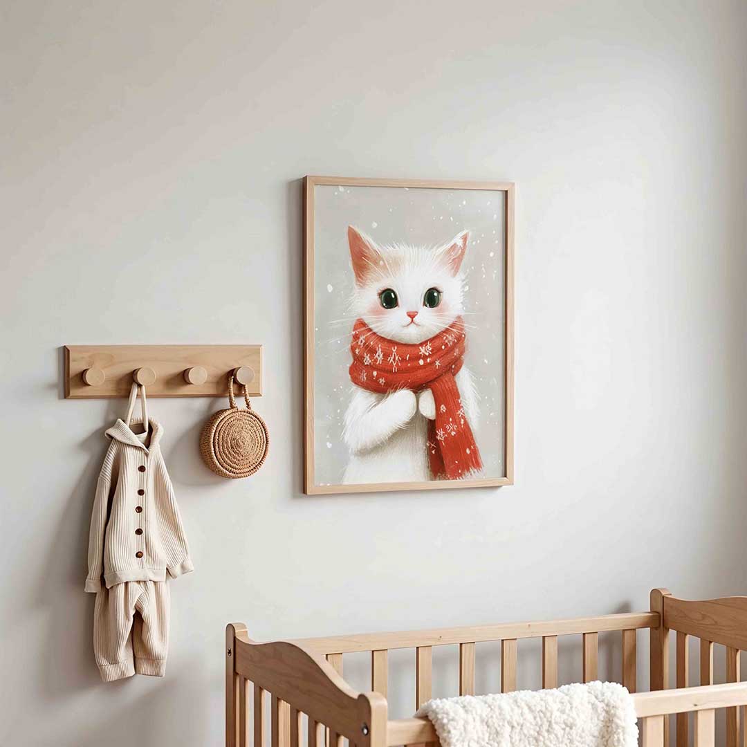 Kat met rode sjaal Poster