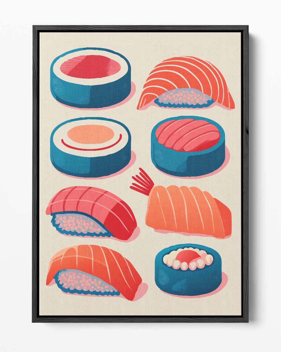 Kleurrijke Sushi Illustratie Kunstwerk-canvas-dibond-plexiglas-wanddecoratie-WallArtistic