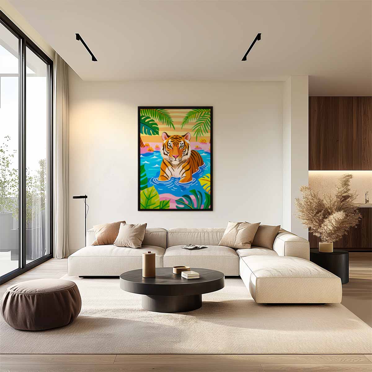 Tropische Tijger in de Lagune Kunstwerk-canvas-dibond-plexiglas-wanddecoratie-WallArtistic