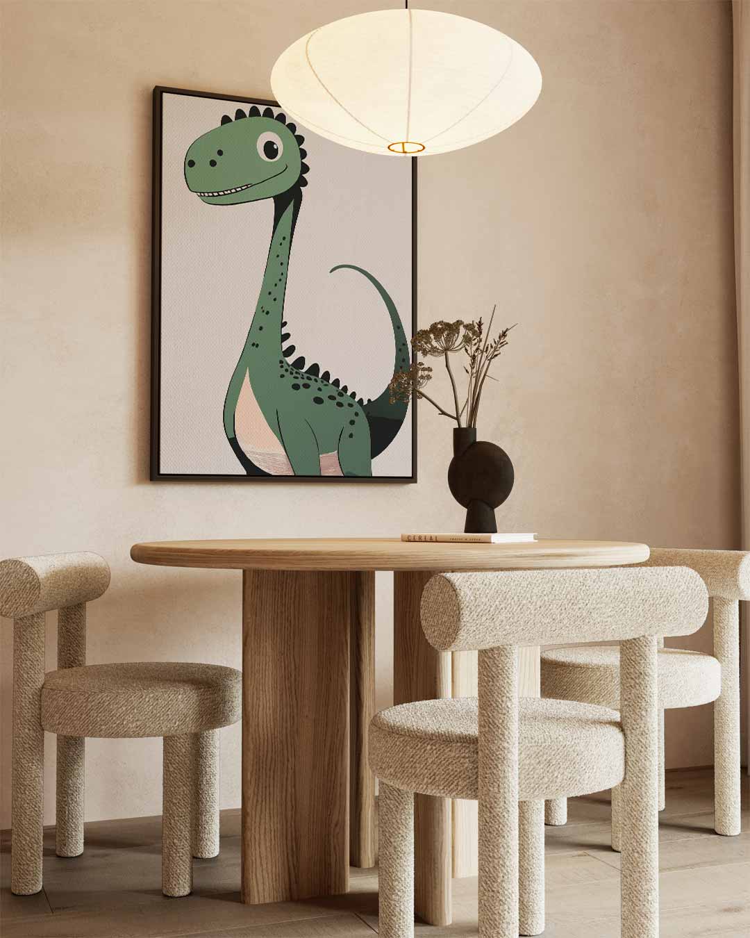 Vrolijke Dino Illustratie Kunstwerk-canvas-dibond-plexiglas-wanddecoratie-WallArtistic