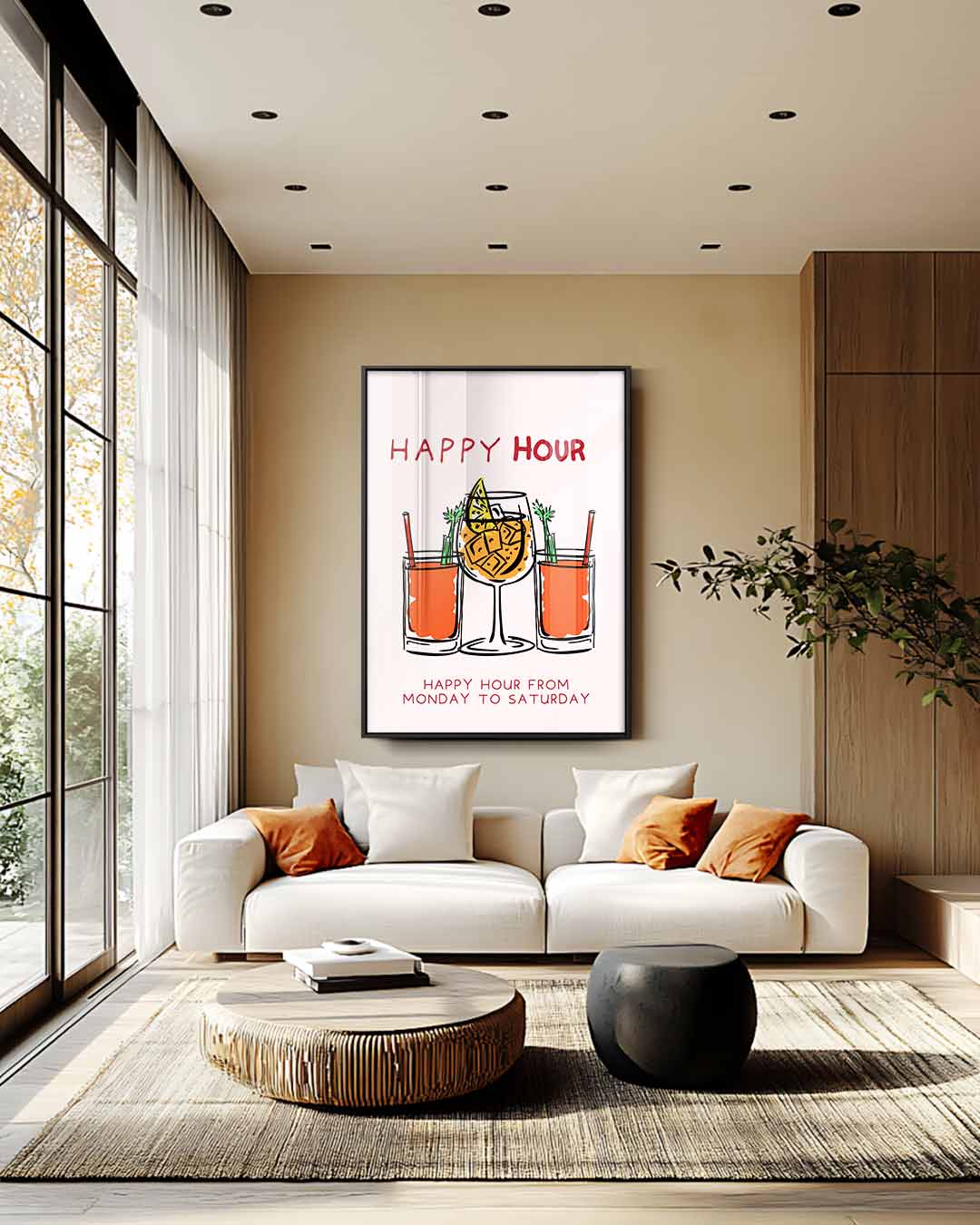 Happy Hour Illustratie Kunstwerk-canvas-dibond-plexiglas-wanddecoratie-WallArtistic