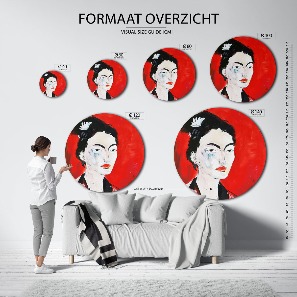 Portret met rode achtergrond Muurcirkel
