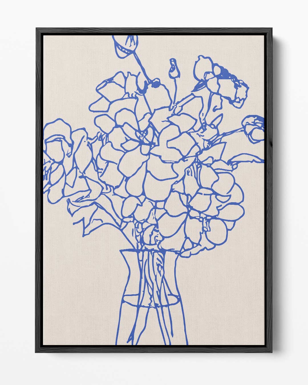 Elegante Blauwe Bloemenlijn Kunstwerk-canvas-dibond-plexiglas-wanddecoratie-WallArtistic
