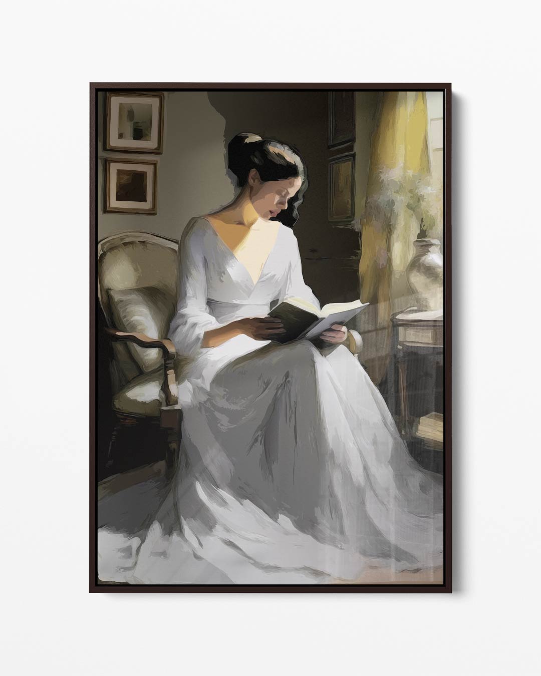 Vrouw Lezend in de Zonnestraal Kunstwerk-canvas-dibond-plexiglas-wanddecoratie-WallArtistic