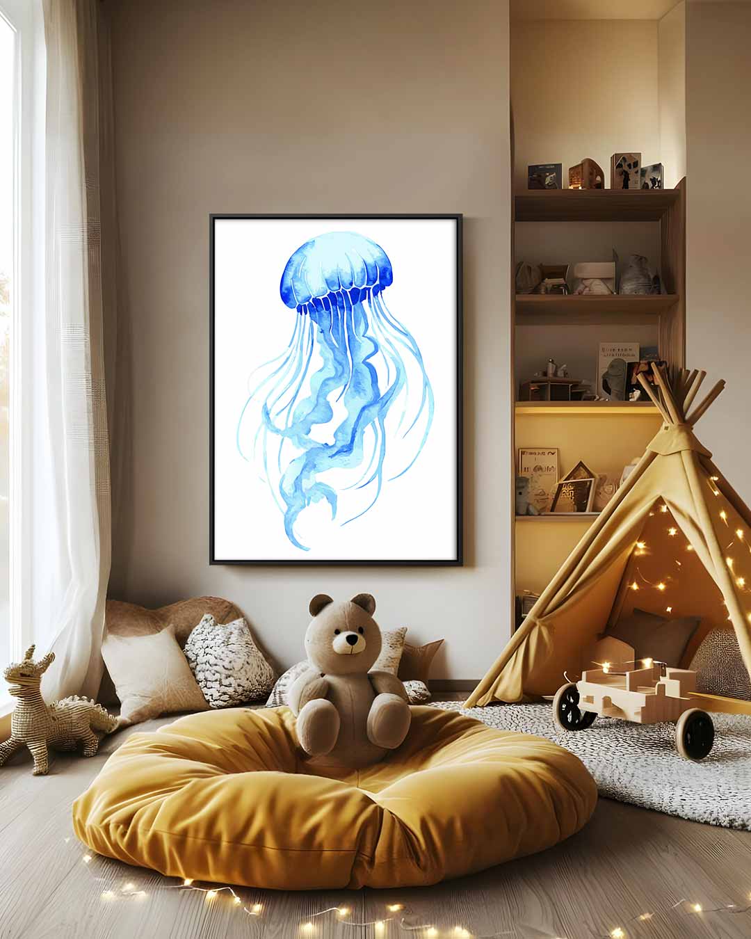 Dromerige Kwallen in Blauw Kunstwerk-canvas-dibond-plexiglas-wanddecoratie-WallArtistic