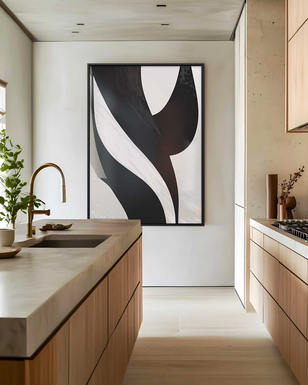 Elegante Vormen in Zwart en Wit Kunstwerk-canvas-dibond-plexiglas-wanddecoratie-WallArtistic