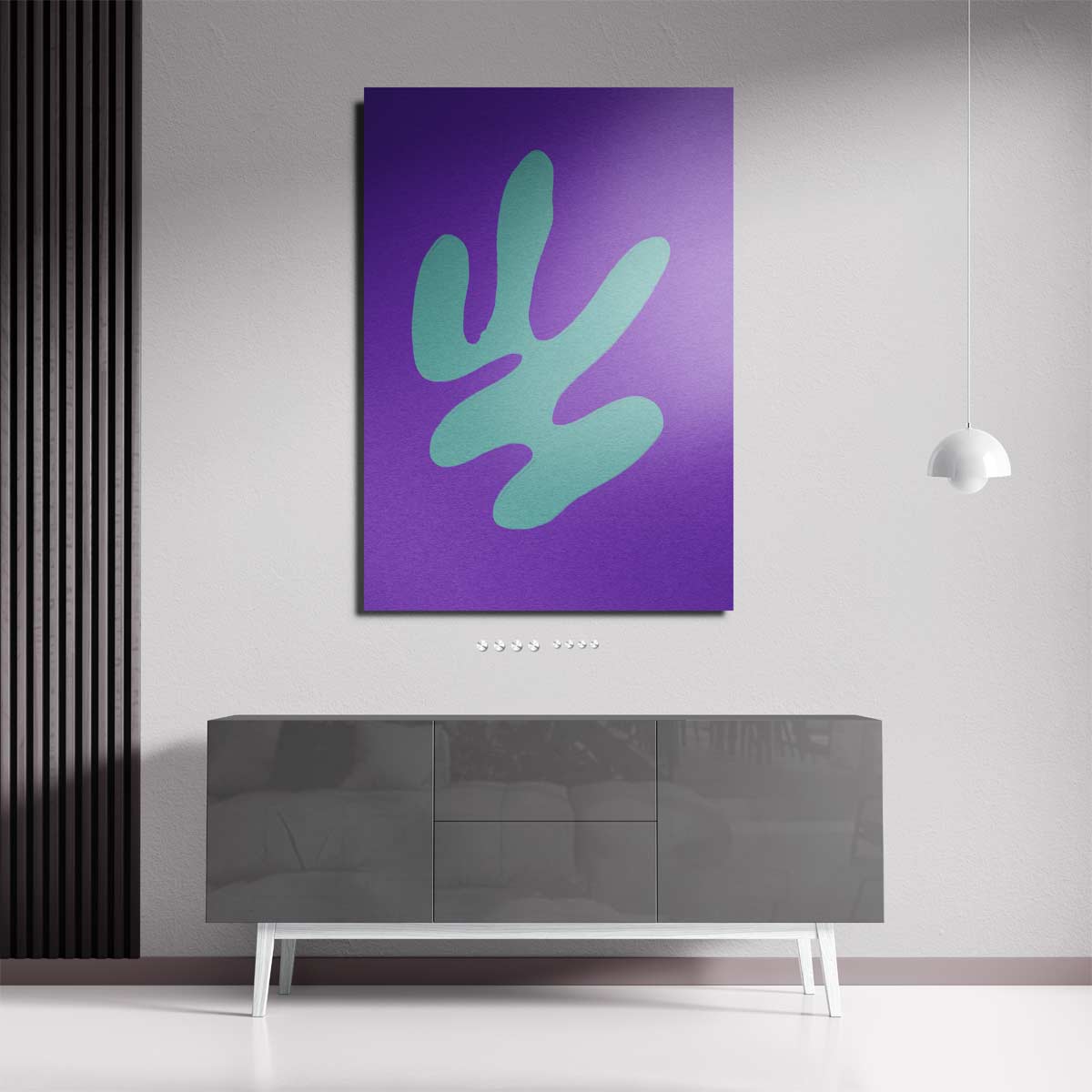Abstracte Blauwe Vormen op Paars Kunstwerk-canvas-dibond-plexiglas-wanddecoratie-WallArtistic