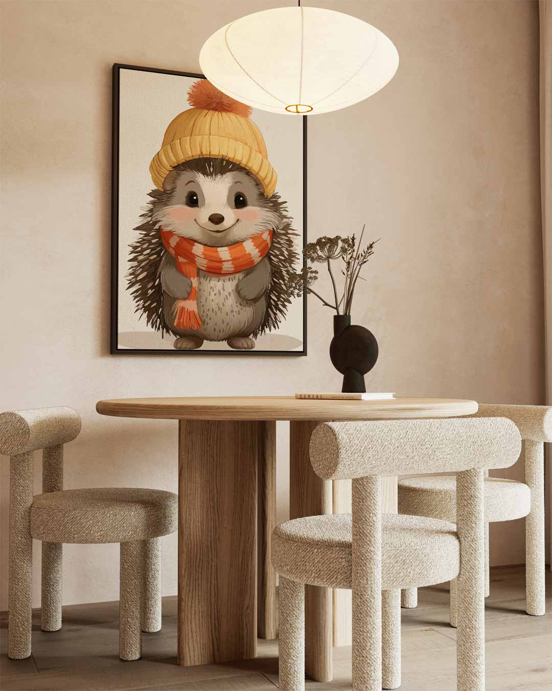 Schattige Egel met Wintermuts Kunstwerk-canvas-dibond-plexiglas-wanddecoratie-WallArtistic