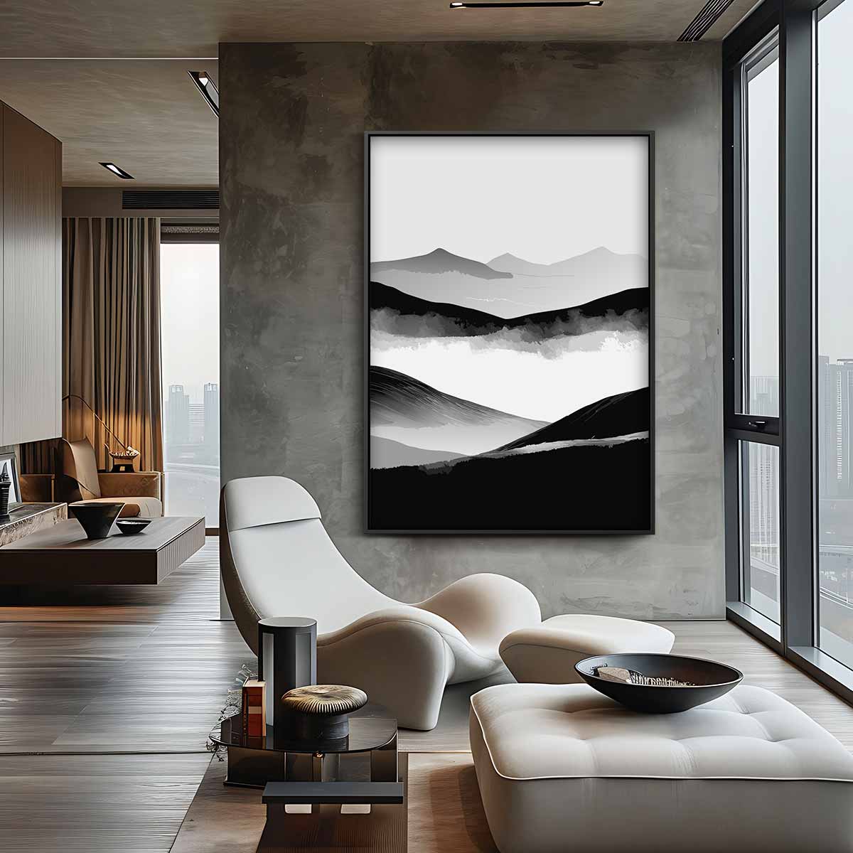 Sereen Landschap in Zwart & Wit Kunstwerk-canvas-dibond-plexiglas-wanddecoratie-WallArtistic