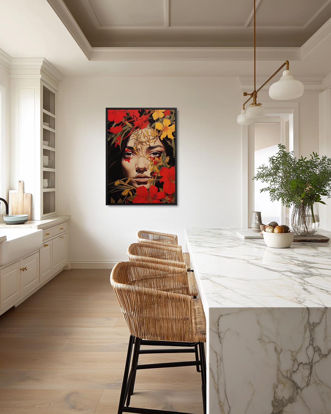 Portret met bloemen Kunstwerk