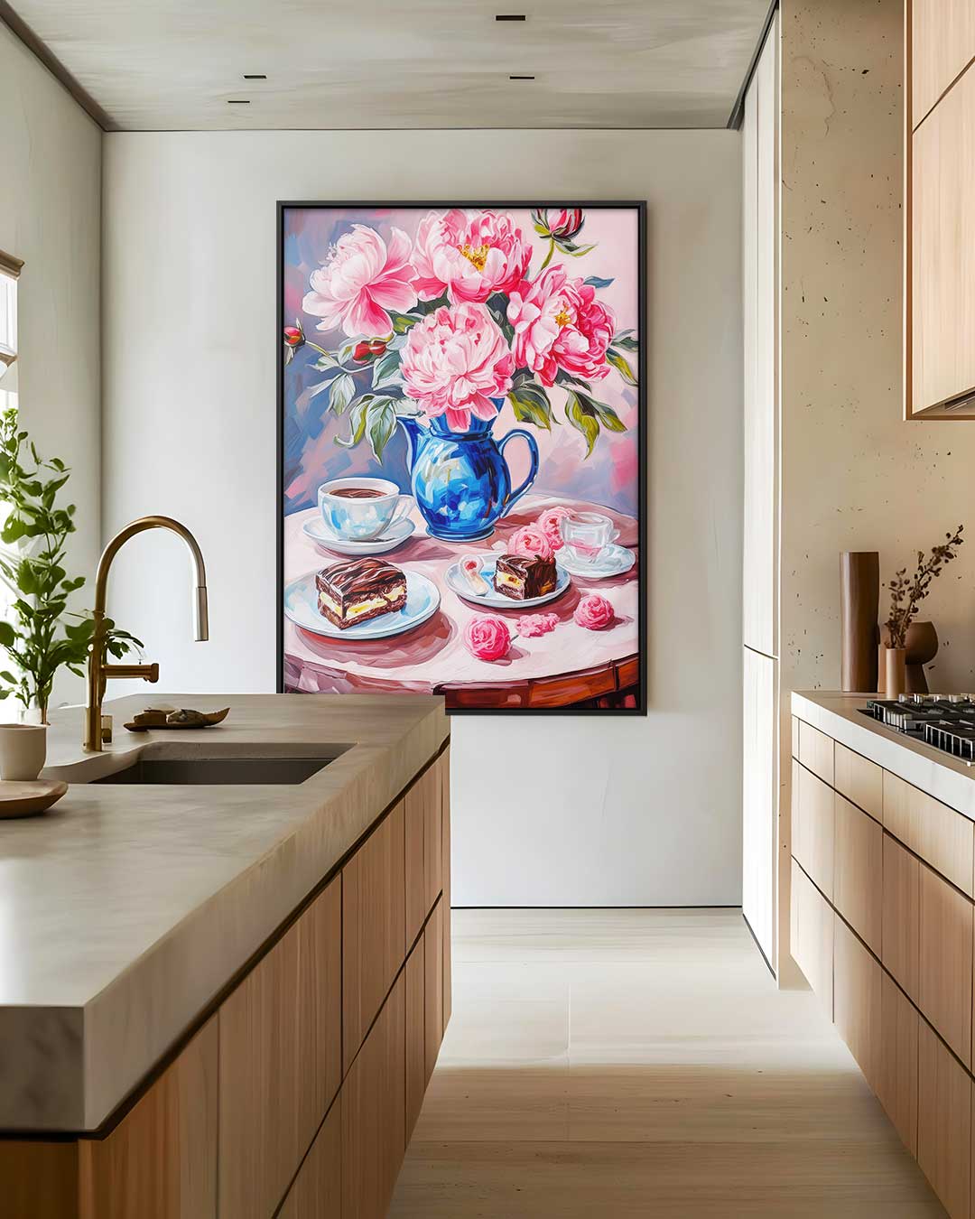 Bloemrijke koffie moment Kunstwerk-canvas-dibond-plexiglas-wanddecoratie-WallArtistic