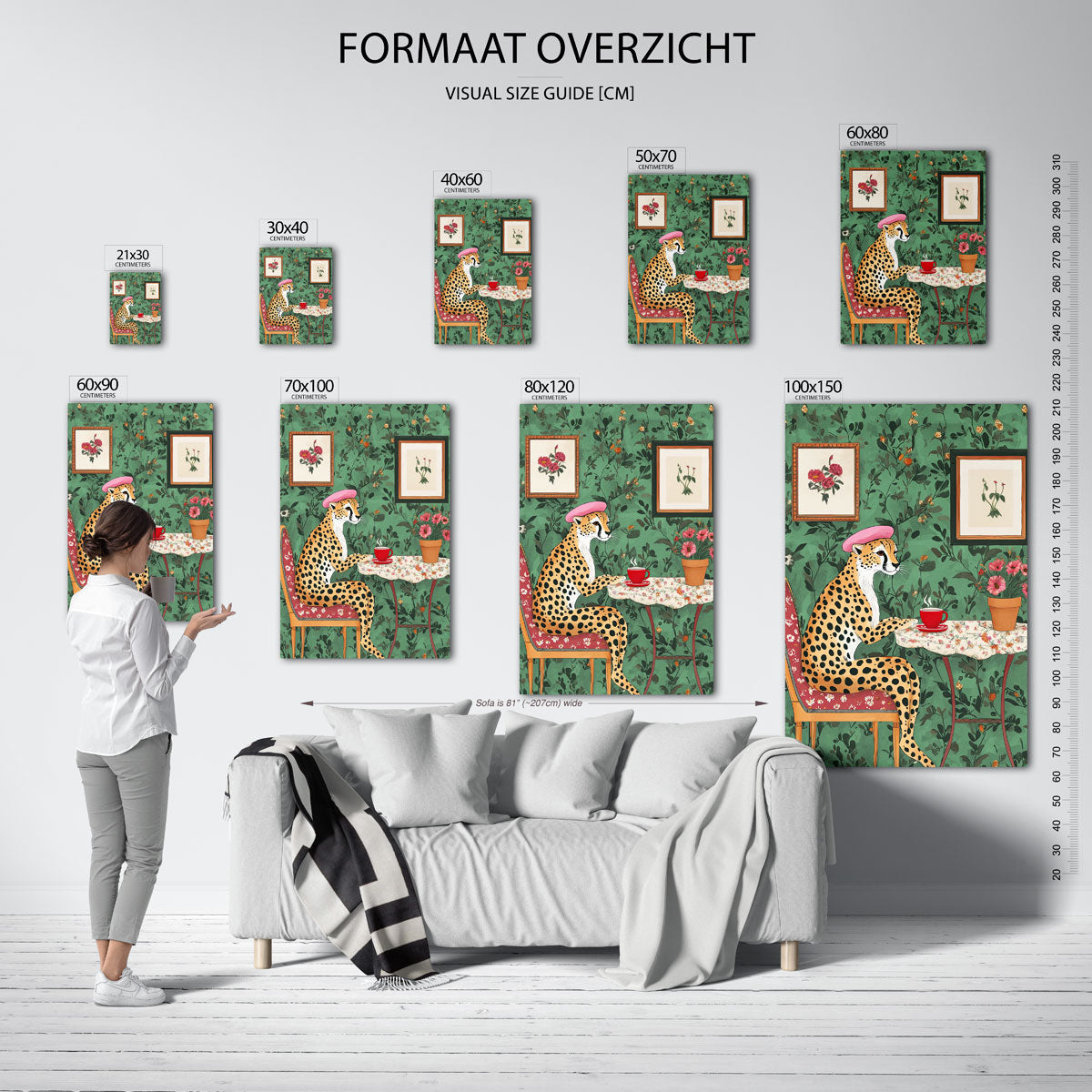 Cheetah met hoed en thee Poster