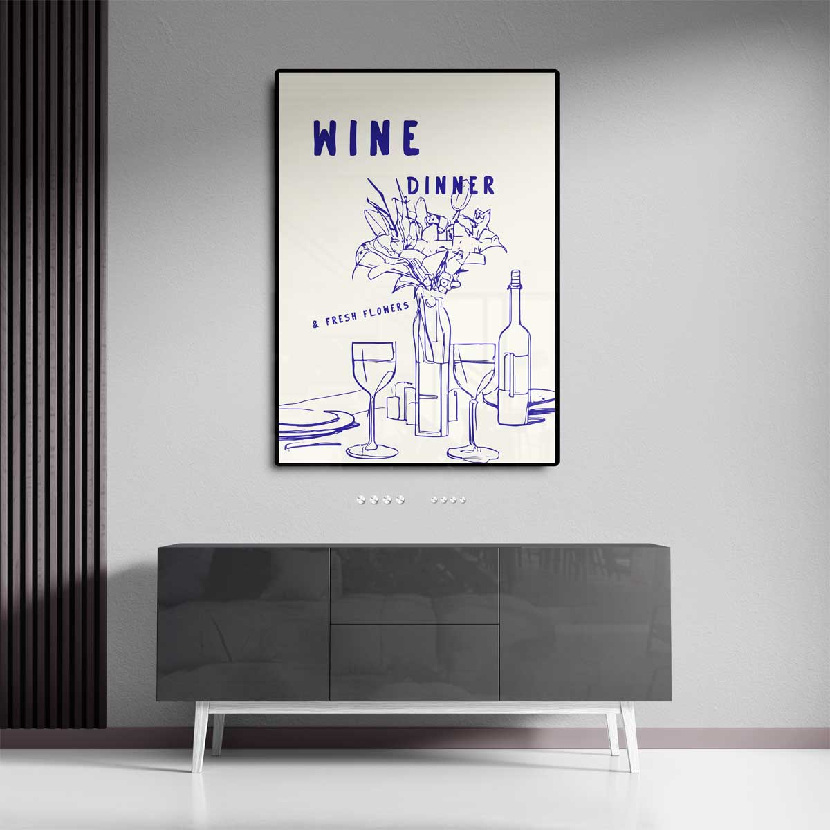 Wijn en Bloemen Diner Illustratie Kunstwerk-canvas-dibond-plexiglas-wanddecoratie-WallArtistic