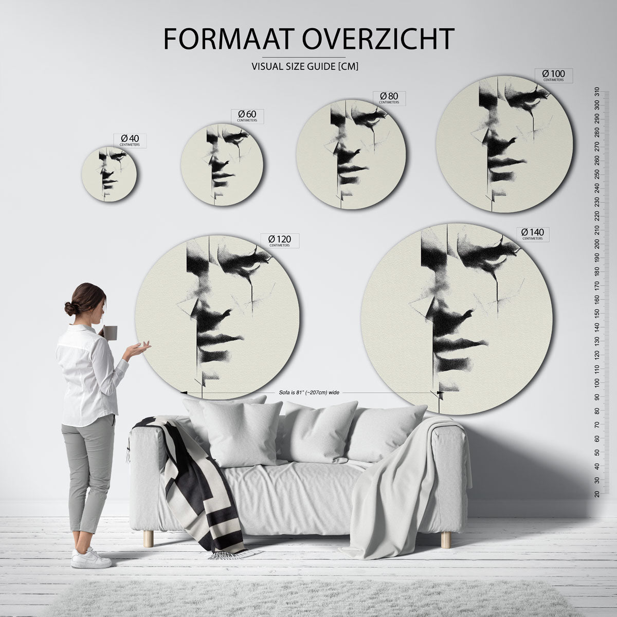 Abstracte gezichtsfragmenten Muurcirkel