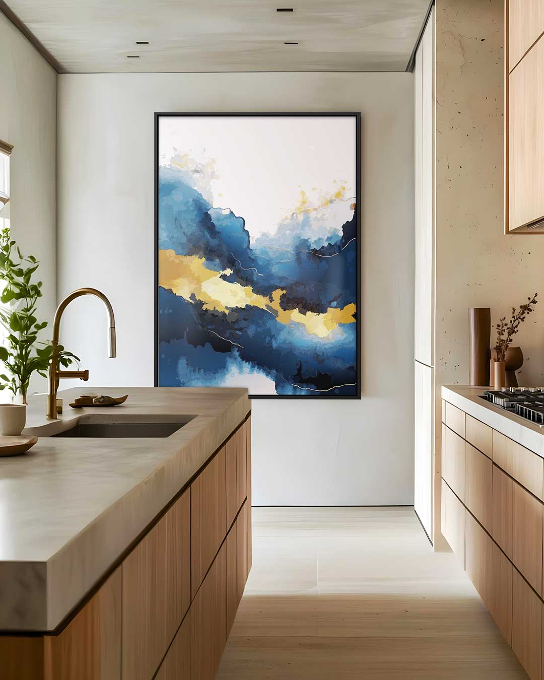 Blauw en Gouden Droomlandschap Kunstwerk-canvas-dibond-plexiglas-wanddecoratie-WallArtistic