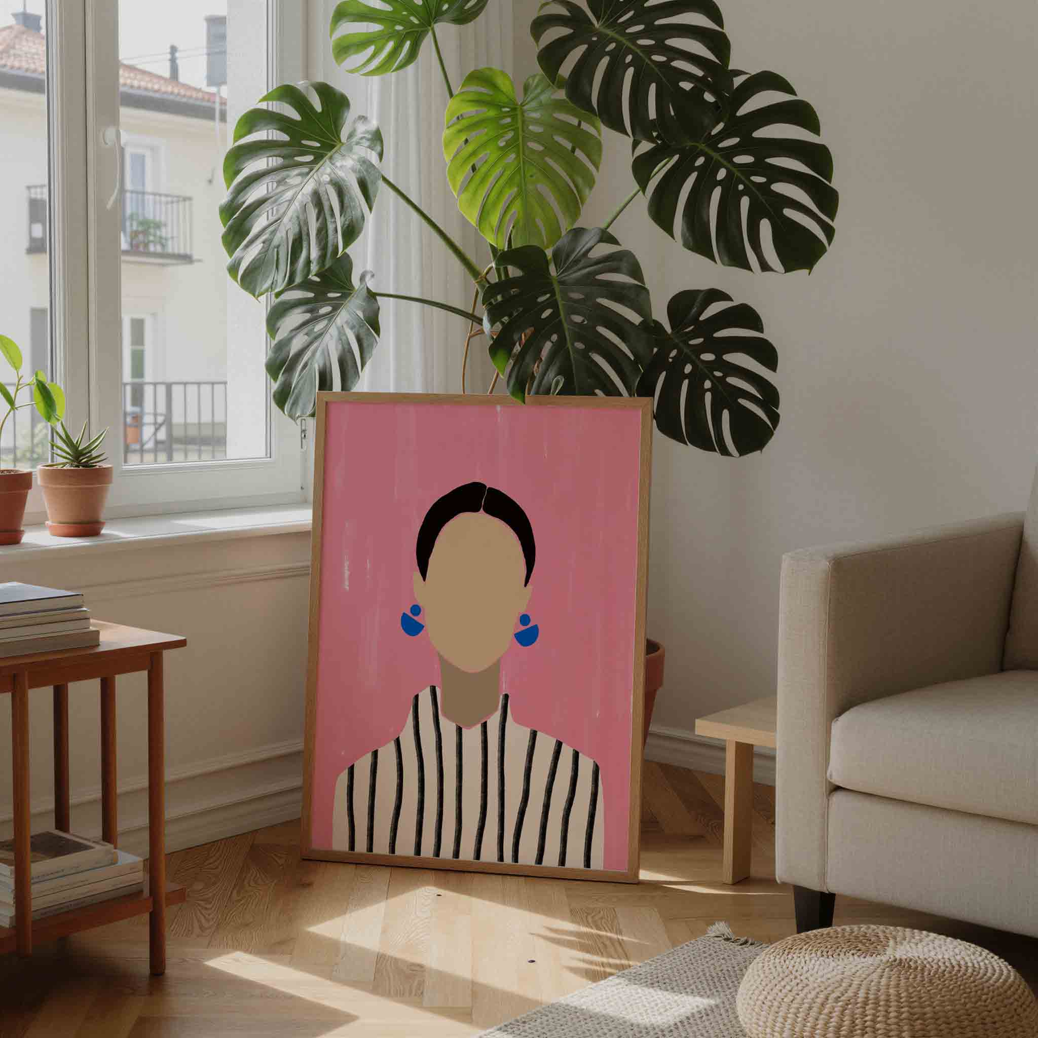 Vrouw met blauwe oorbellen Poster