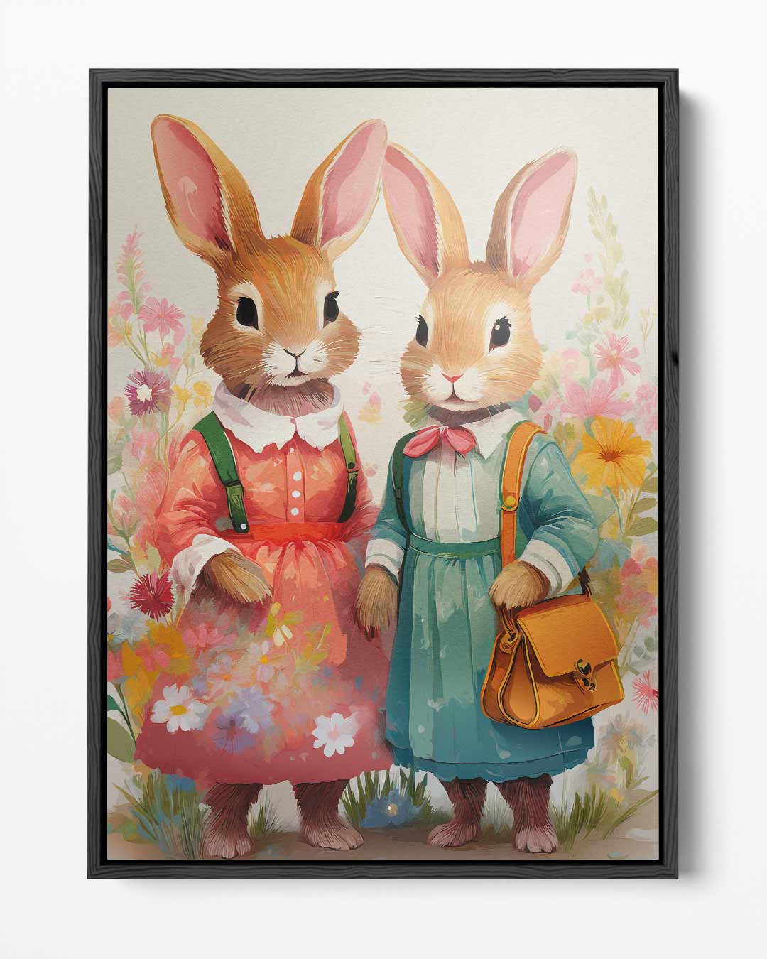 Konijnenvrienden in Bloemenweelde Kunstwerk-canvas-dibond-plexiglas-wanddecoratie-WallArtistic