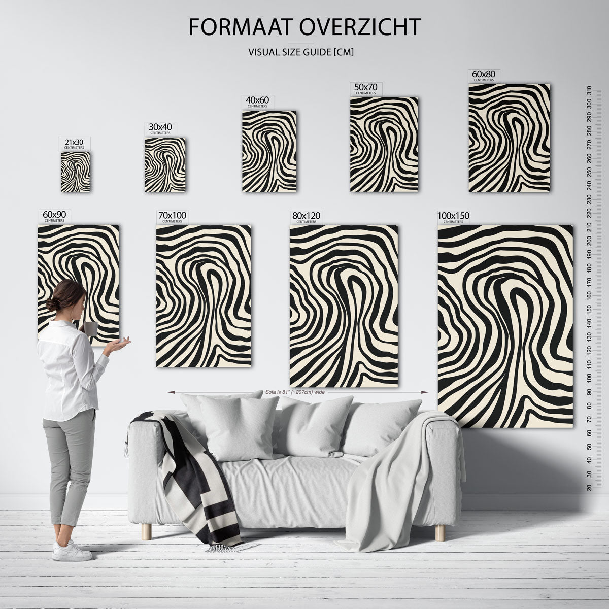 Zwart wit golvende lijnen Poster