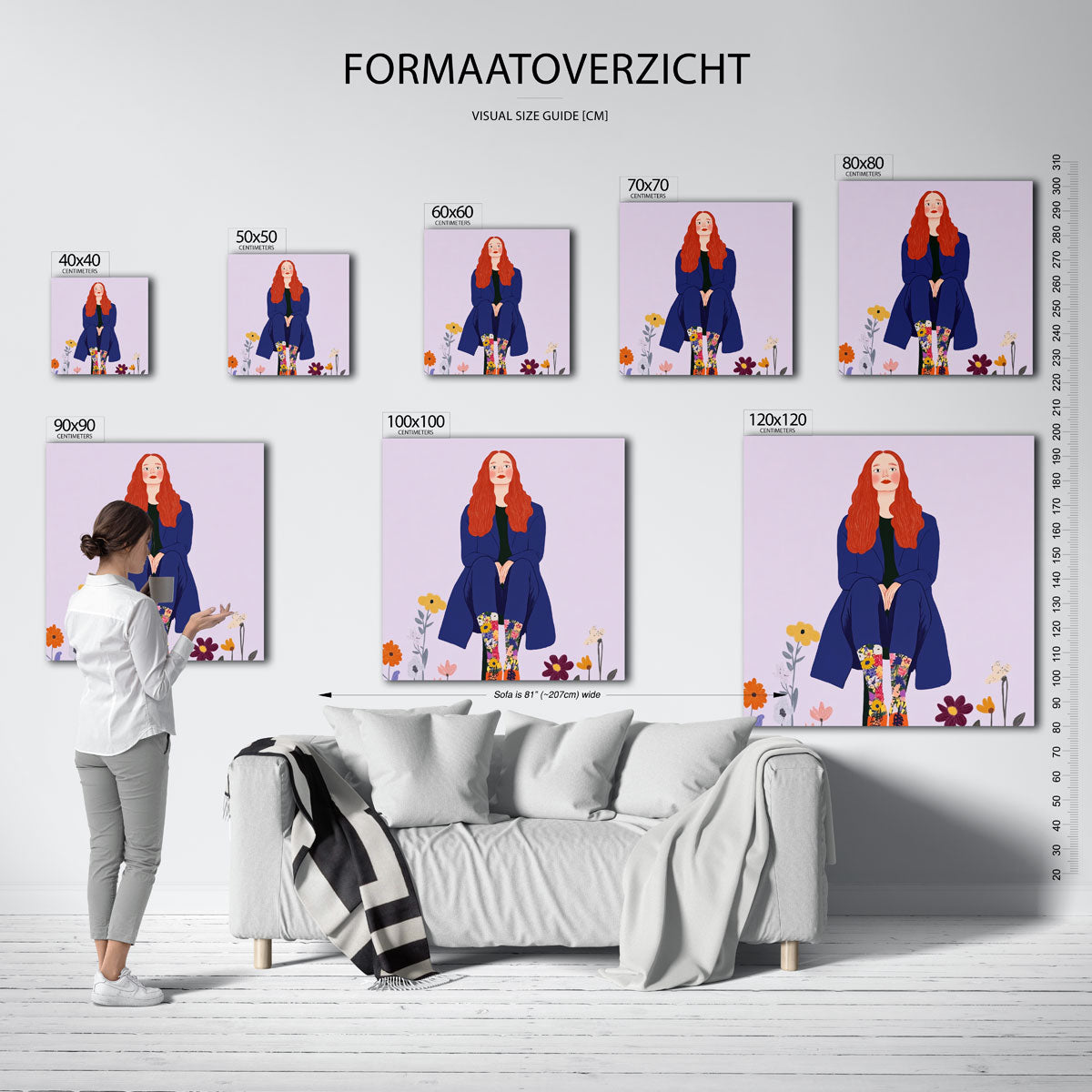 Vrouw met bloemenlaarzen Poster