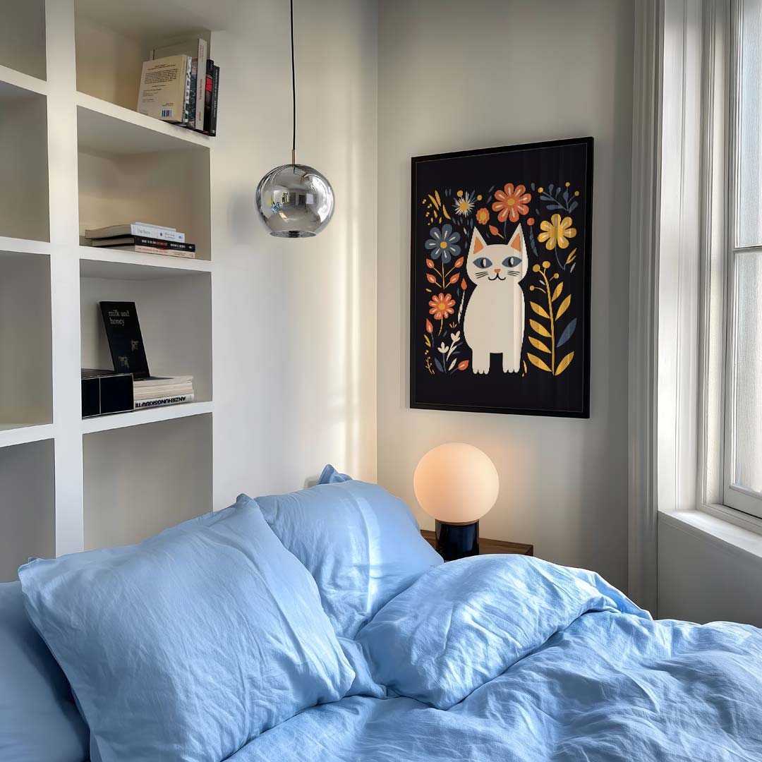 Bloemige Kattenposter-WallArtistic