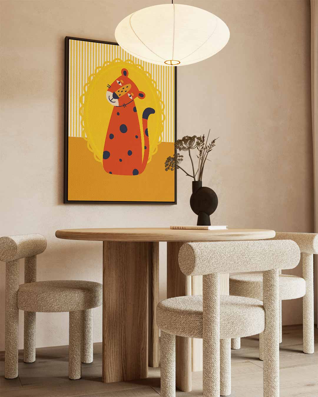 Vrolijke Cheetah op Geel Kunstwerk-canvas-dibond-plexiglas-wanddecoratie-WallArtistic