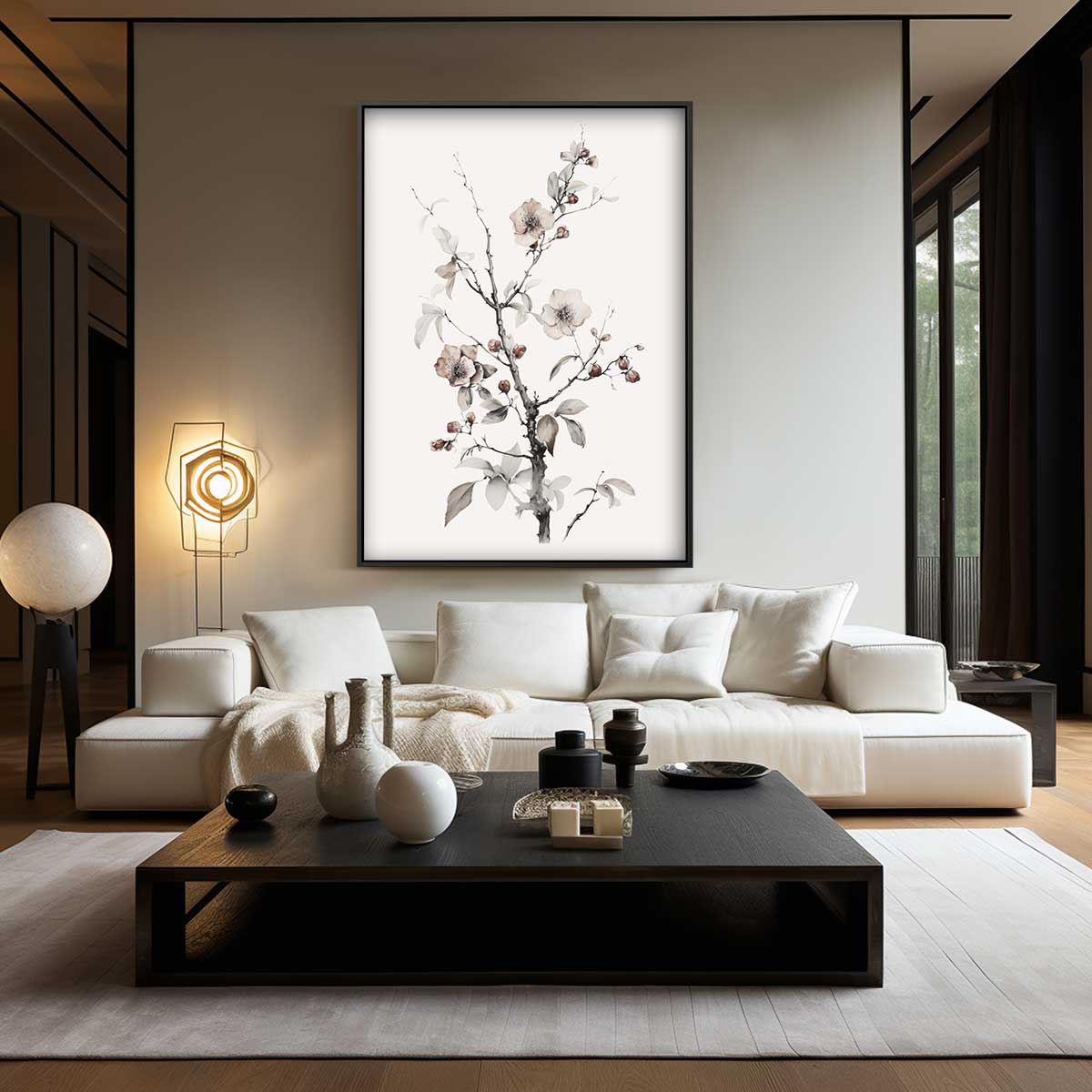 Delicate Bloesem in Zwart-Wit Kunstwerk-canvas-dibond-plexiglas-wanddecoratie-WallArtistic
