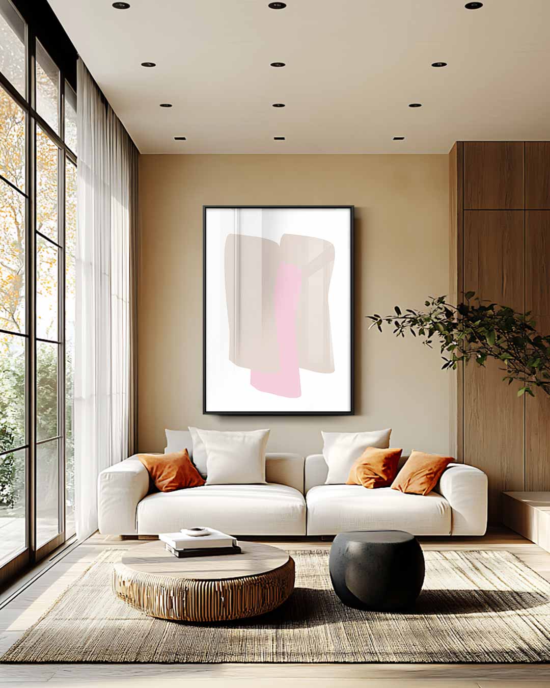 Abstracte Vormen in Roze en Beige Kunstwerk-canvas-dibond-plexiglas-wanddecoratie-WallArtistic