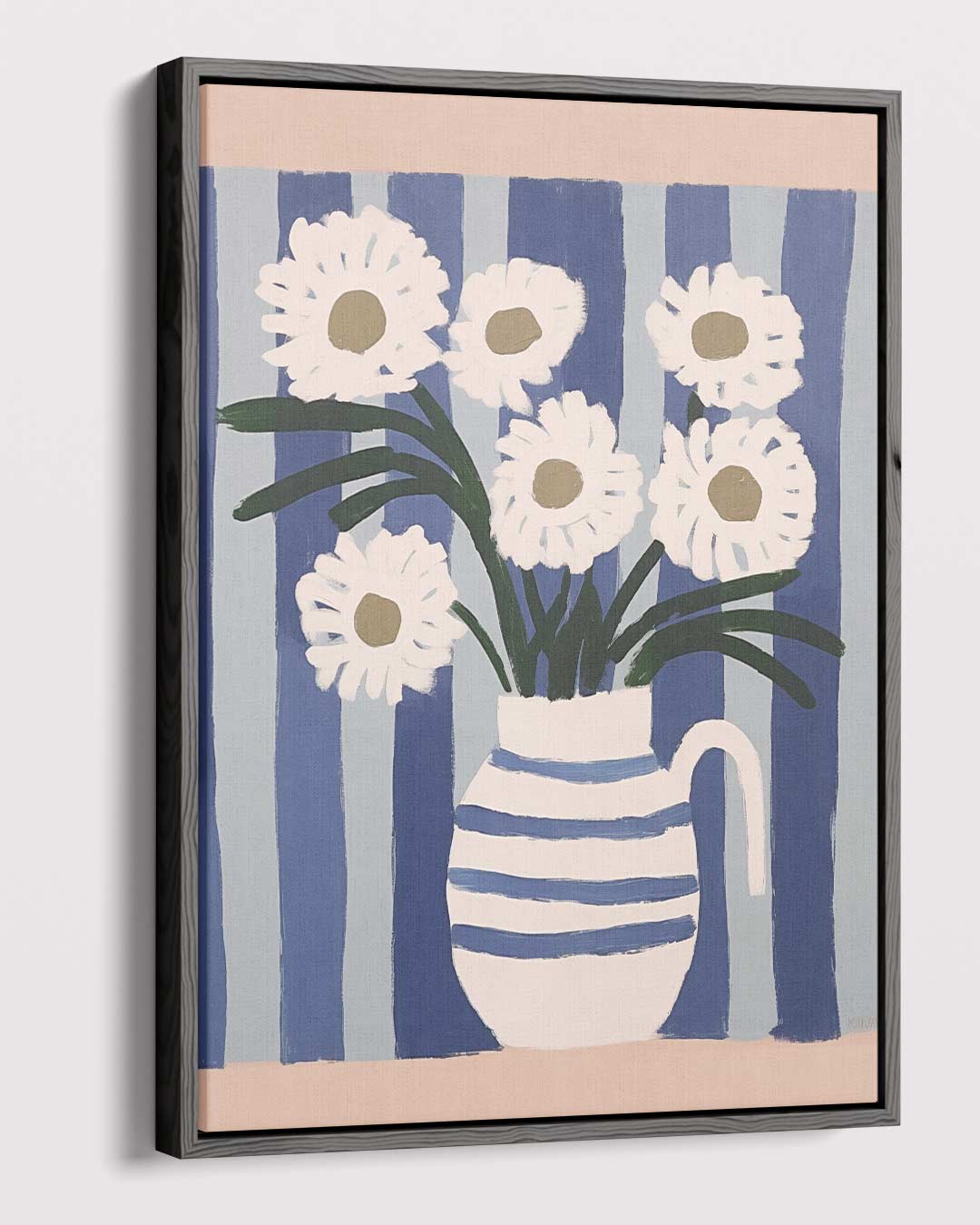 Bloemen in Blauwe Strepen Kunstwerk-canvas-dibond-plexiglas-wanddecoratie-WallArtistic
