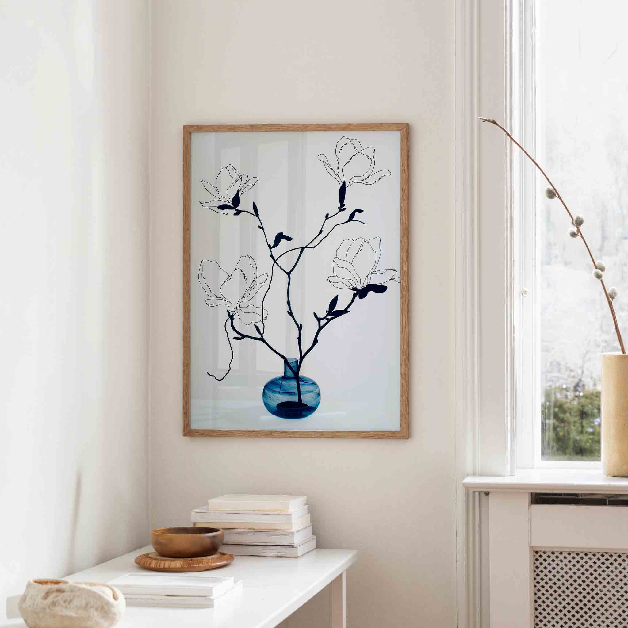 Bloemen in blauwe vaas Poster