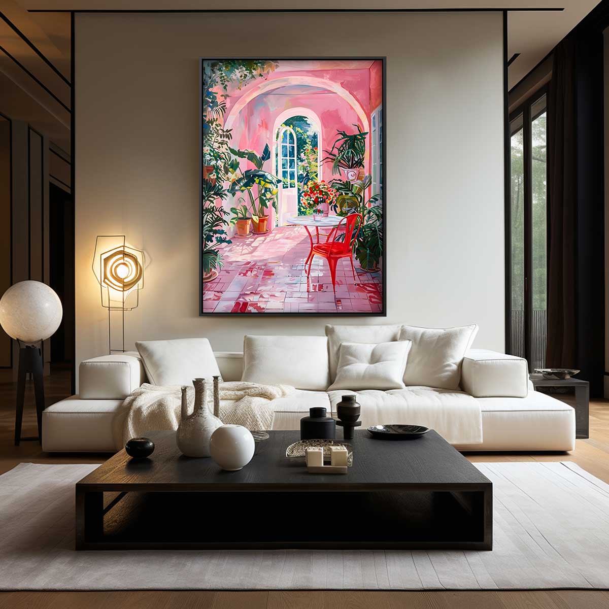 Roze Dromerige Tuinserre Schilderij Kunstwerk-canvas-dibond-plexiglas-wanddecoratie-WallArtistic